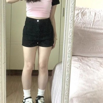 台灣出貨 黑色大碼緊身牛仔熱褲女夏薄款百搭彈力高腰顯瘦闊腿A字辣妹短褲 牛仔短褲 休閒褲 運動短褲 大尺碼牛仔短褲