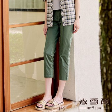 Myvega麥雪爾 MIT前貼袋後鬆緊腰九分褲-綠