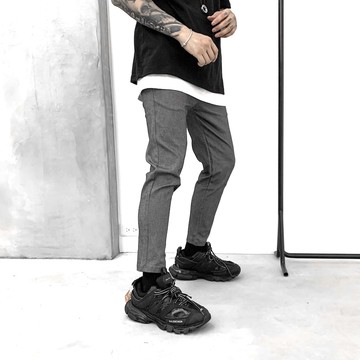 【AMERO】男裝 女裝 彈力素色九分褲 鬆緊褲頭