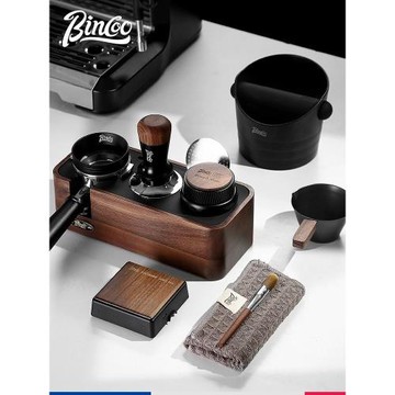 Bincoo咖啡機手柄填壓板支架壓粉底座胡桃木收納布粉器壓粉器底座
