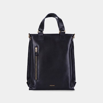 黑色皮革可轉換雙肩包 - 筆記型電腦單肩手提包