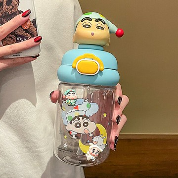 免運·蠟筆小新水杯2024新款女生高顏值tritan吸管杯耐高溫雙飲杯子夏天