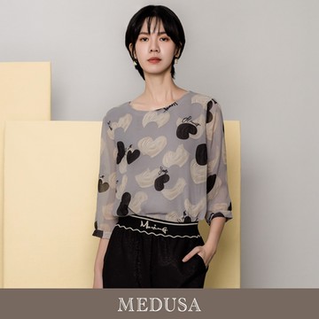 現貨【MEDUSA 曼度莎】愛心印花長版雪紡上衣（M-2L）｜女長版上衣 女上班穿搭