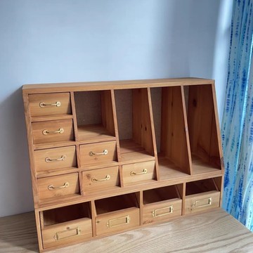 限時下殺 免運/可開票 宿舍手賬書桌木質抽屜儲物多格收納柜家用復古桌面分隔書架置物架