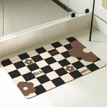 棋盤格軟硅藻泥吸水腳墊防滑速干蹭腳地墊廁所門口洗手間浴室地毯