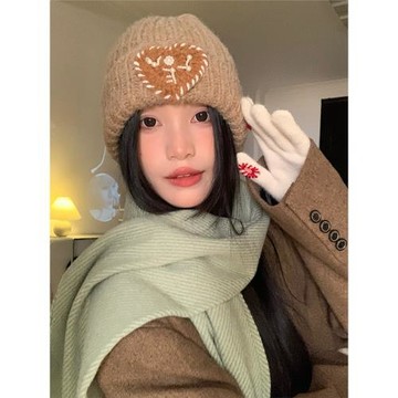 愛心大頭圍百搭護耳ins風毛線帽