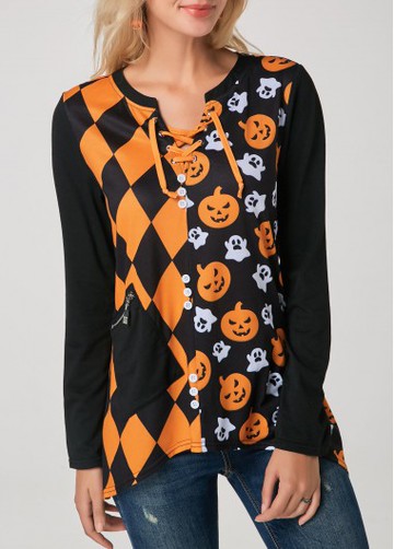 Asymmetric Hem Printed Halloween T Shirt