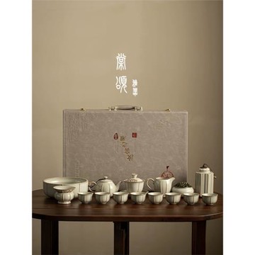 棠頌丨輕奢高檔汝窯功夫茶具套裝蓋碗茶壺茶杯可養陶瓷中式禮盒裝