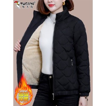 啄木鳥加絨棉衣女2025冬季新款中年媽媽時尚加厚保暖短款棉服外套
