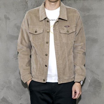 春秋款燈芯絨休閑外套男夾克平絨修身工裝牛仔燈草絨條絨上衣男裝