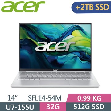 ACER Swift Lite 14 SFL14-54M-72JK 銀 (Ultra7 155U/32G/512G+2TB SSD/WUXGA/14/W11)特仕