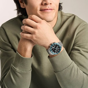 【FOSSIL】限時9折↘Bannon 三眼時尚手錶 銀色不鏽鋼錶帶 45 MM BQM7134