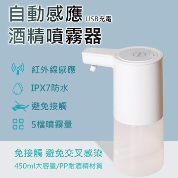 自動感應酒精噴霧機 酒精噴霧器 5段調整 紅外線 PP罐 IPX7 消毒/殺菌 磁吸充電 450ml 防疫商品 酒精