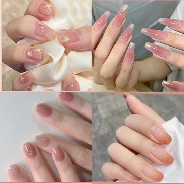 🔥台灣現貨24H秒出🔥清透粉色穿戴甲 穿戴甲 成品美甲 假指甲 裸粉美甲 星點美甲 透明穿戴甲 漸層美甲 貼片指甲 日系