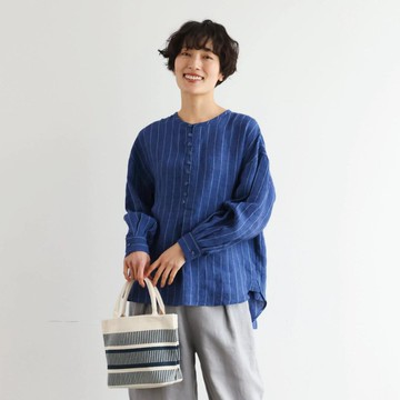 日系亞麻襯衫 寬鬆慵懶風 氣質百搭 透氣親膚青色　250414-3