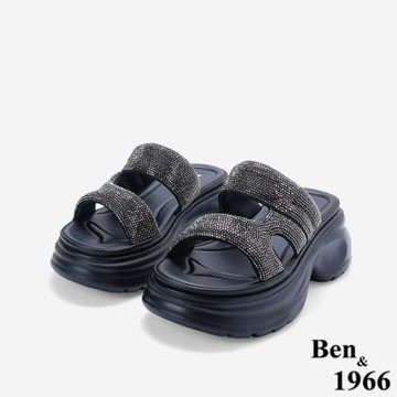 Ben&1966高級閃閃亮鑽增高厚底拖鞋-黑(266021)
