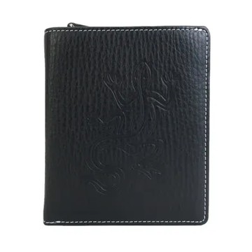 agnes b.蜥蜴壓印復古設計對開短夾-黑