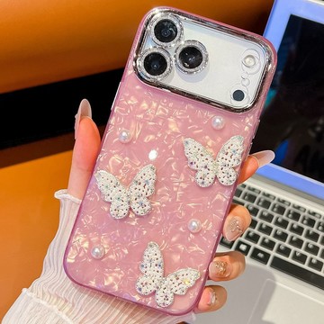 閃粉鏡頭貼 珍珠蝴蝶 適用於 蘋果 iPhone 17 16 15 14 13 Pro Max 手機殼 防摔殼 保護殼