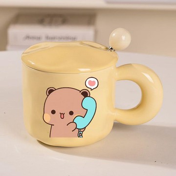 【臺灣-出貨】可愛一二布布馬克杯情侶水杯卡通生日禮物高顏值帶蓋家用陶瓷杯JOAF