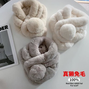 韓版百搭瀨兔毛圍巾女秋冬季保暖真獺兔毛圍脖純色兒童通用加厚毛