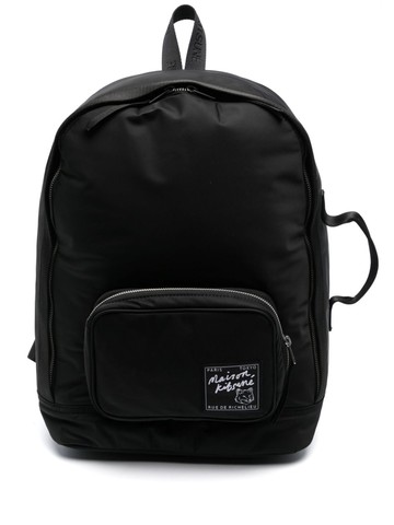 Maison Kitsuné - logo-appliqué zipped backpack - men - Nylon/Polyester - One Size - Black