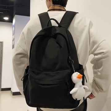 黑色背包男士百搭簡約純色大容量雙肩包高中生書包男大學生學院風