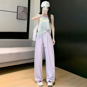 錦滌斜紋皺麵料秋冬新款休閑褲百搭時尚高腰闊腿褲薄款直筒跳舞褲 女生長褲 寬鬆長褲 韓版長褲 跳舞褲 高腰闊腿褲