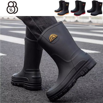 【88%】39-44男士雨靴 跟3cm 雨鞋 中筒防滑雨鞋 戶外中筒釣水鞋 水靴 成人膠鞋 3色