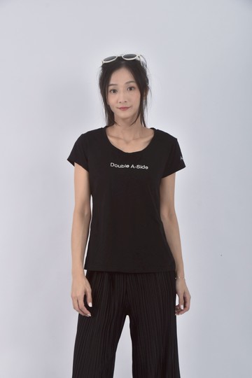 (S) variety韓牌英文亮片黑色短袖上衣