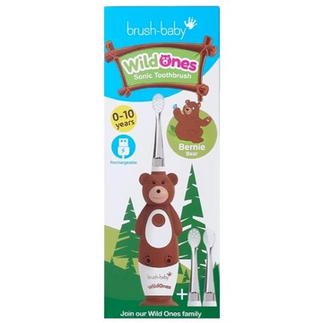 brush-baby 充電式聲波電動牙刷 WildOnes系列 適合0-10歲兒童  單一商品  棕熊 柏尼克  1支