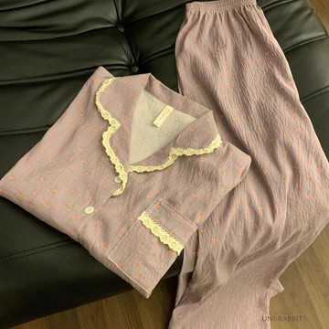 春秋新款復古風碎花高級感舒適休閒可外穿長袖長褲家居服套裝長袖睡衣女生長袖睡衣女生睡衣睡衣女套裝寬鬆睡衣