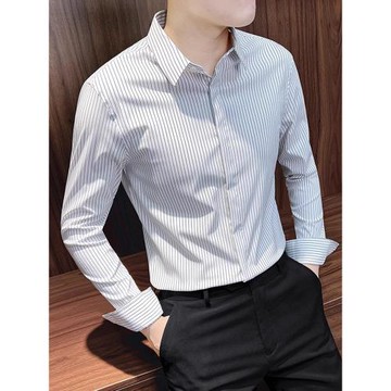 條紋襯衫男士長袖秋季2025新款男裝高級感痞帥商務高端男款白襯衣