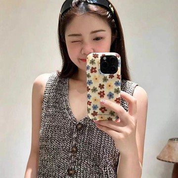 彩色花朵插畫適用蘋果17PROMAX手機殼iPhone16小衆14雙層13/12
