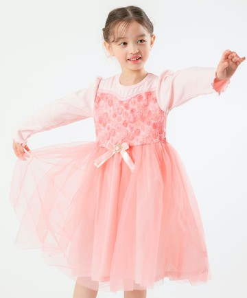 韓國 OZKIZ - 立體玫瑰花雕層次網紗連身洋裝-粉