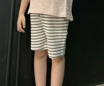 橫條居家休閒棉質短褲-茶白90~120