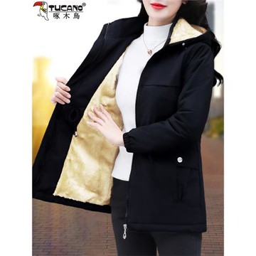 啄木鳥加絨羽絨棉服女中長款2025年冬季新款時尚加厚保暖棉衣外套