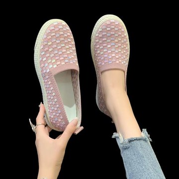 格子漁夫鞋女小香風2023夏季新款帆布一腳蹬軟底淺口單鞋透氣樂福