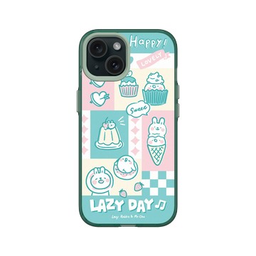 iPhone 15 Clear 憂墨綠 - 懶散兔與啾先生 Lazy Rabbit and Mr.Chu - 粉嫩夏日