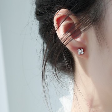 925純銀四葉草耳釘女韓國氣質高級感耳環新款潮簡約網紅耳飾