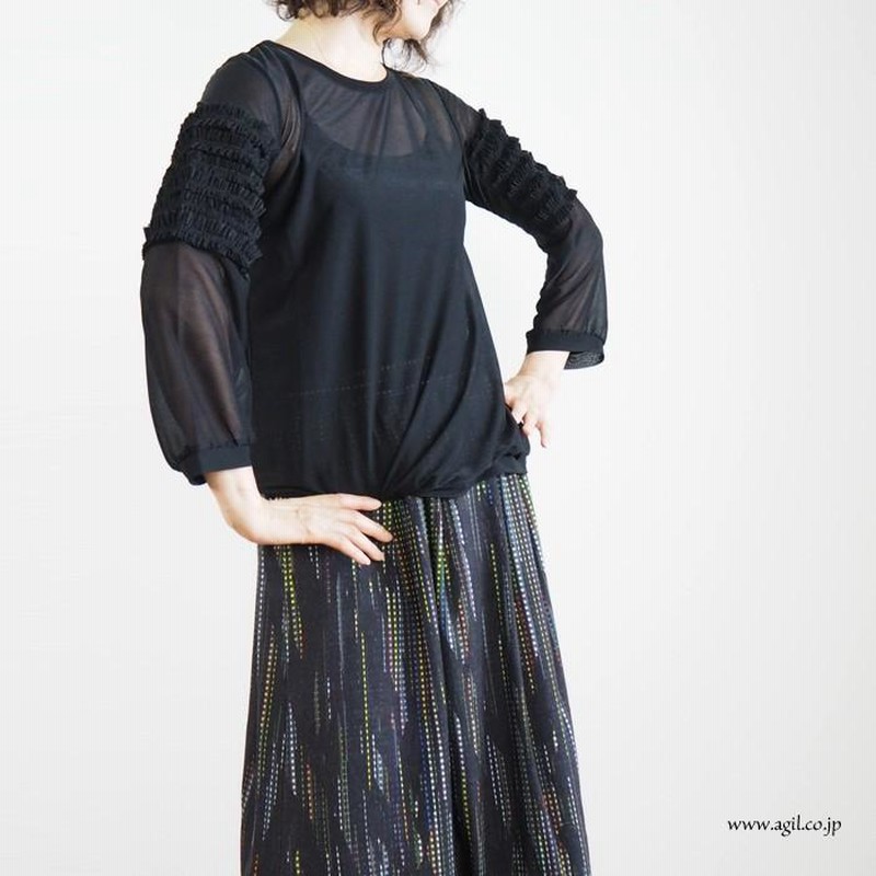 フィラルフレア FERAL FLAIR プルオーバーカットソー 長袖 シアー素材 コットンチュール ブラック クロ レディース FERAL FLAIR フィラルフレア シアー素材 シースルー ラウンド