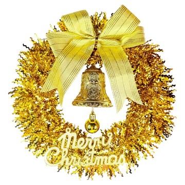 摩達客 金蔥彎絲聖誕花圈 + 20燈LED暖白光燈串  璀璨金運系  1個  11吋