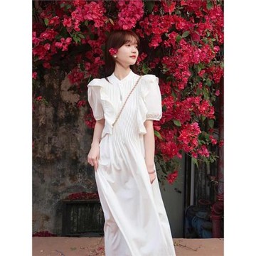 夏季茶歇法式甜美初戀白色公主長裙仙女高級感氣質減齡連衣裙子女