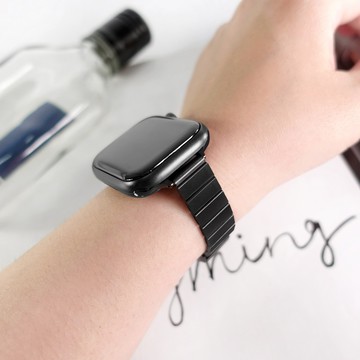 Apple Watch 全系列通用錶帶 蘋果手錶替用錶帶 竹節 勾扣 不鏽鋼錶帶 黑色 ＃862-SS001-BK