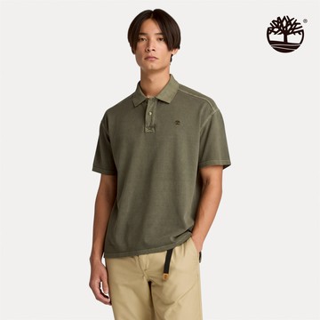 Timberland 男款軍綠色寬版短袖Polo衫|A42D5A58