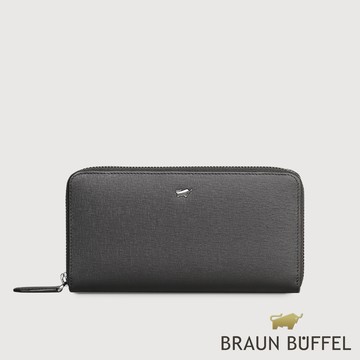 【BRAUN BUFFEL 德國小金牛】台灣總代理 瓦拉頓-TW 12卡拉鍊長夾-黑色/BF537-602-BK