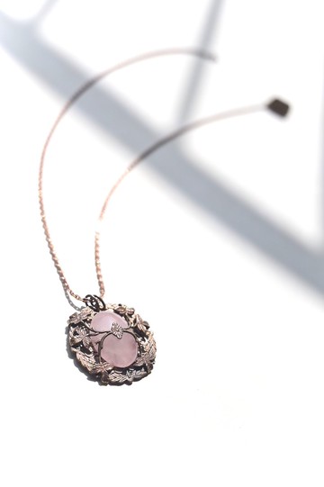 歐式古典鏤空花枝+天然玫瑰晶頸錬~粉晶~愛情石~手作項鍊