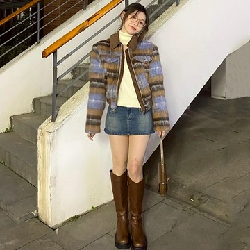 短款小香風毛呢外套女秋冬2022年新款辣妹格子夾棉加厚夾克上衣潮