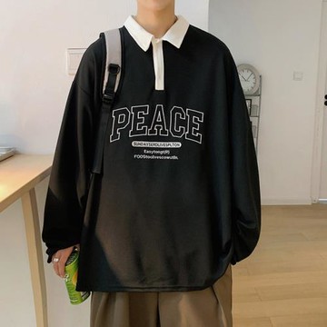 高克重磅華夫格衛衣男秋季長袖polo衫領體恤ins港風寬松運動上衣