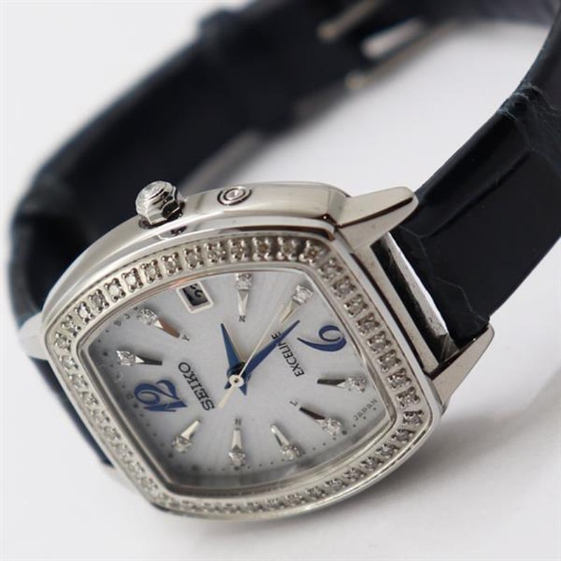 電池交換済 SEIKO セイコー エクセリーヌ ソーラー電波時計 カーブ  