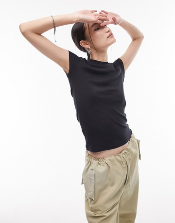 Topshop longline everyday tee in black